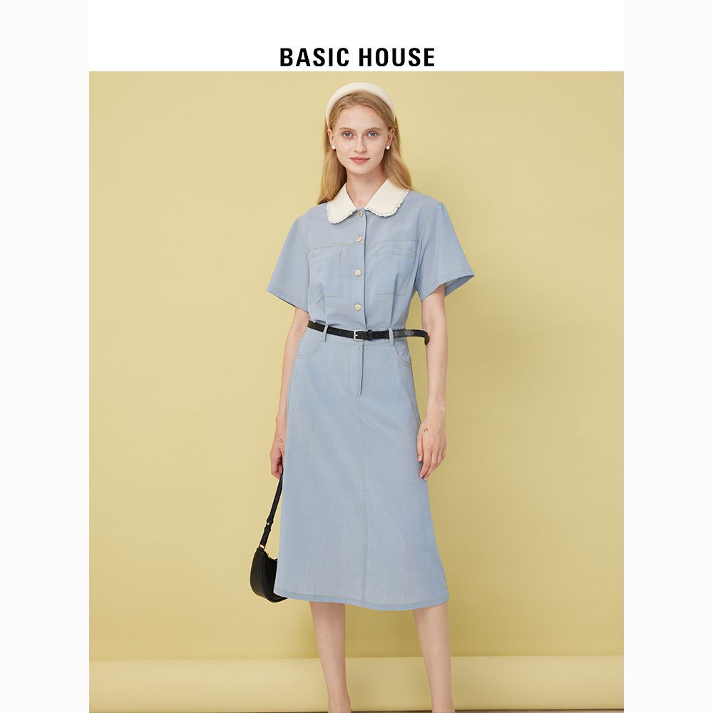 Basic House/百家好森系茶歇连衣裙女新超仙娃娃领长裙子