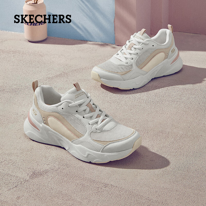 斯凯奇（Skechers）女鞋复古厚底老爹鞋简约休闲时尚运动鞋 白色/自然色 37