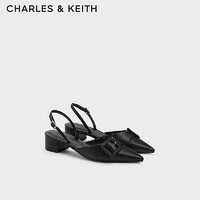 CHARLES&KEITH24夏时尚织扣饰尖头粗跟凉鞋女CK1-60580291 Black黑色 34