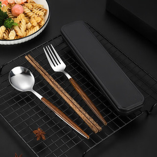 WINTERPALACE 餐具收纳盒三件套装筷子学生便携式汤勺子叉子户外旅游单个人专用 银色 筷勺叉盒