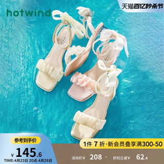 hotwind 热风 2023年夏季新款女士蝴蝶结珍珠一字带高跟凉鞋百搭配裙子凉鞋