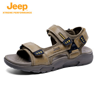 Jeep 吉普 夏季时尚户外休闲速干涉水真皮潮流软底运动防滑沙滩鞋