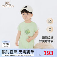 YeeHoO 英氏 童裝短袖爬服夏季涼感透氣男寶連體衣2024 熒光綠 59cm