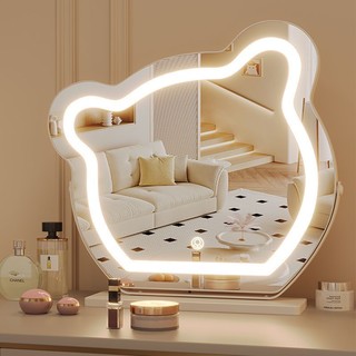 网红小熊化妆镜台式LED灯镜卧室镜子桌面带灯智能梳妆台轻奢