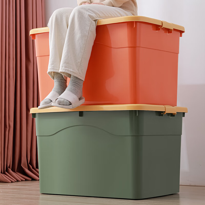 凡高（VENGO）收纳箱 加厚塑料整理箱衣物储物箱带滑轮 大号70L 绿色 【54.5*41.5*31.5】70L 绿色