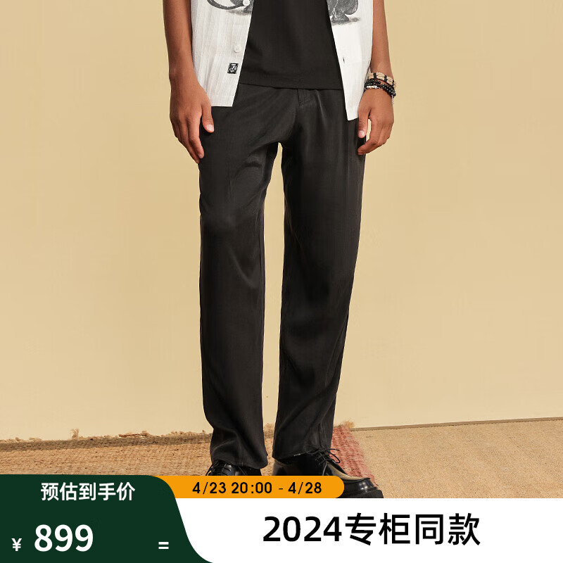 杰帝梵JDV男装2024春夏黑色九分休闲裤宽松直筒裤SPN4603 黑色 170/80C（01）