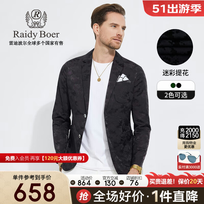 Raidy Boer/雷迪波尔【迷彩提花】男士修身休闲西服便西外套 2003 黑色  160/44/XS