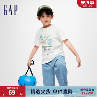 Gap 盖璞 男童2024春季纯棉印花图案圆领短袖T恤儿童装上衣430241 白色 150cm(L)亚洲尺码