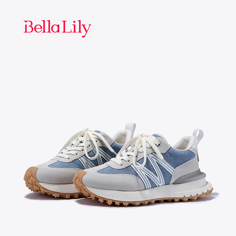 Bella Lily2024春季牛仔布增高阿甘鞋女轻便运动鞋潮流老爹鞋 蓝色 35