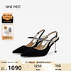 NINE WEST 玖熙 凉鞋女羊反绒闪钻绊带包头细跟高跟鞋NK353011SK 黑色 38