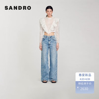 SANDRO2024春夏女装法式复古钻饰心形阔腿牛仔裤SFPJE00579 4785/牛仔蓝 34