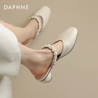 DAPHNE 達芙妮 包頭半拖鞋女外穿2024新款夏季真皮法式珍珠穆勒鞋涼拖鞋女