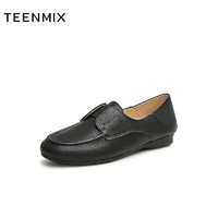 TEENMIX 天美意 春樂福鞋便士鞋簡約英倫風女單鞋AG016CM3 黑色第2批 40