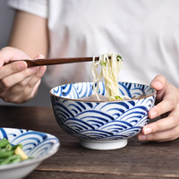 波佐见 日本进口波佐见烧家用面碗青花瓷饭碗复古陶瓷餐具套装青海波汤碗