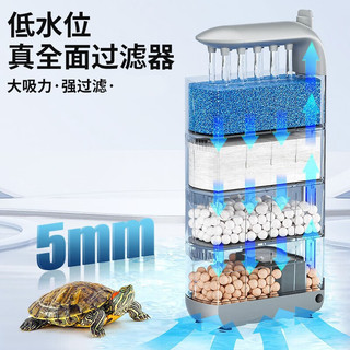 疯狂水草（FKSC）乌龟缸过滤器低水位三合一鱼龟混养两用缸净水器鱼乌龟过滤器 8W （2节精细过滤）