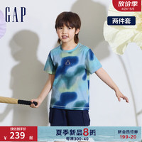Gap男童2024夏季纯棉扎染小熊logo短袖T恤短裤运动套装890523 海军蓝 140cm(M) 亚洲尺码