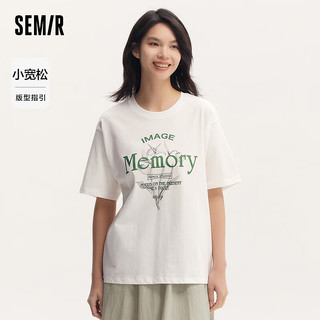 森马（Semir）森柔棉|森马短袖T恤女印花宽松2024夏季小清新套头衫 白色调00311 155/80A/S