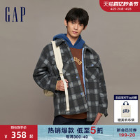 Gap 盖璞 男装春秋LOGO刺绣格纹拼接夹棉夹克高级宽松廓形外套840915