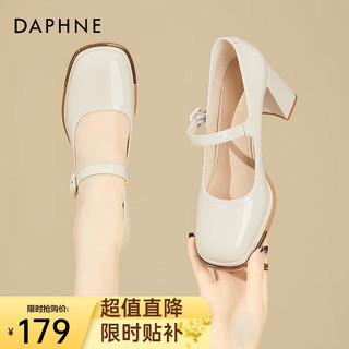 DAPHNE 达芙妮 一字带高跟鞋2024春夏季新款单鞋女英伦风粗跟百搭JK玛丽珍女鞋子 米色 37