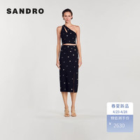 SANDRO2024春夏女装花型立体坠饰黑色开衩半身裙SFPJU01112 黑色 34