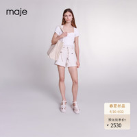 Maje2024春夏女装法式气质系带收腰阔腿短裤休闲裤MFPSH00539 米白色 T34