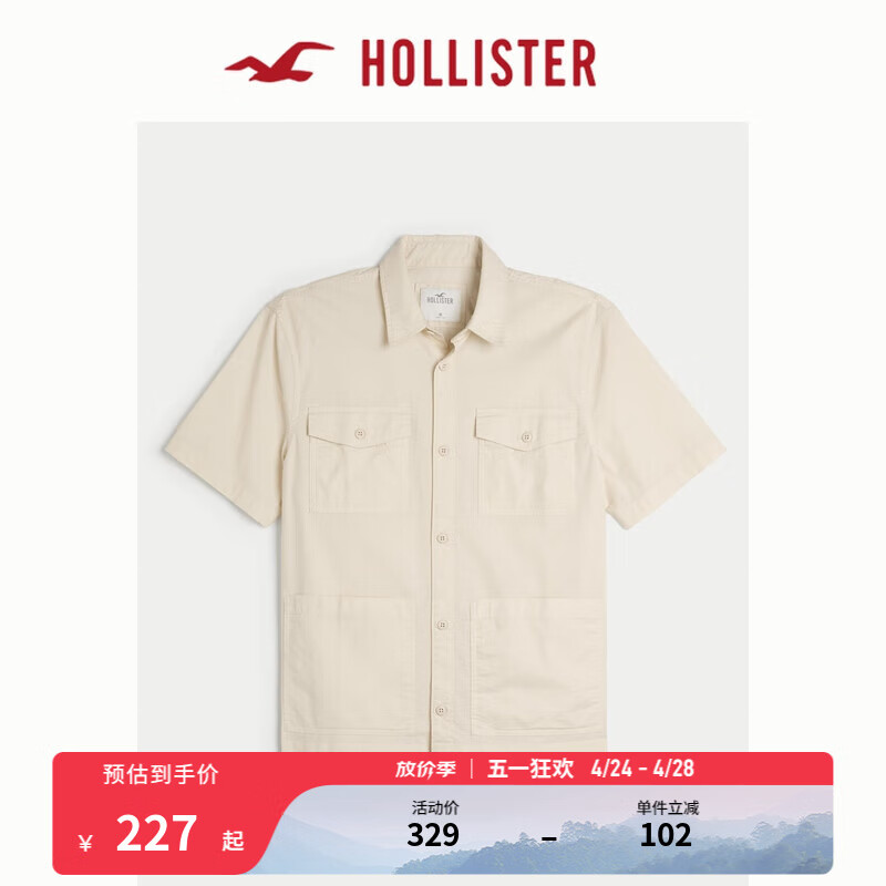 HOLLISTER24春夏宽松短袖工装风衬衫上衣男女装 358314-1 奶油色 S (175/92A)