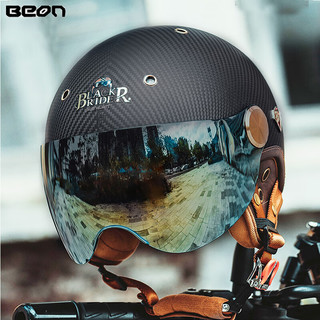 BEON 碳纤维摩托车头盔超轻复古机车半盔电动车男女夏季防晒3C认证 哑碳纤 M