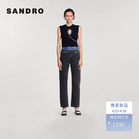 SANDRO2024春夏女装法式黑色镂空饰钻针织马甲背心SFPTS01433 黑色 1