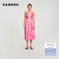 SANDRO2024春夏女装优雅多巴胺粉色吊带连衣裙长裙SFPRO03704 651/粉色 34