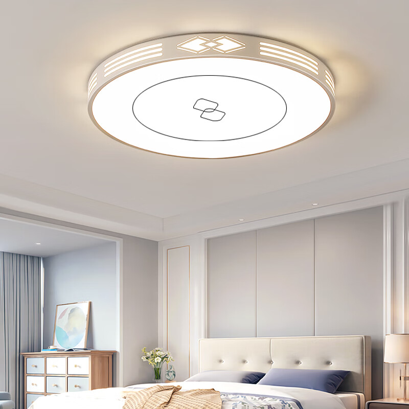 嘉沃斯新中式LED吸顶灯客厅灯2024年简约现代大气卧室书房房间灯具 单层菱形白色30圆 白光