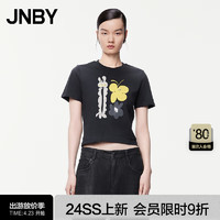 江南布衣（JNBY）24夏T恤女纯棉新中式印花宽松休闲短袖5O4112770 099/黑色系花型 S