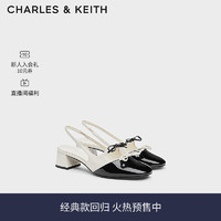 CHARLES&KEITH24夏法式蝴蝶结粗跟包头低跟凉鞋CK1-61720194 粉白色Chalk 38