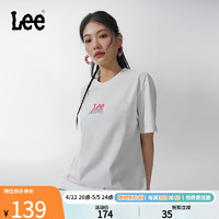 Lee24春夏Oversize水滴式Logo印花女短袖T恤休闲LWT0082174LE 白色 L