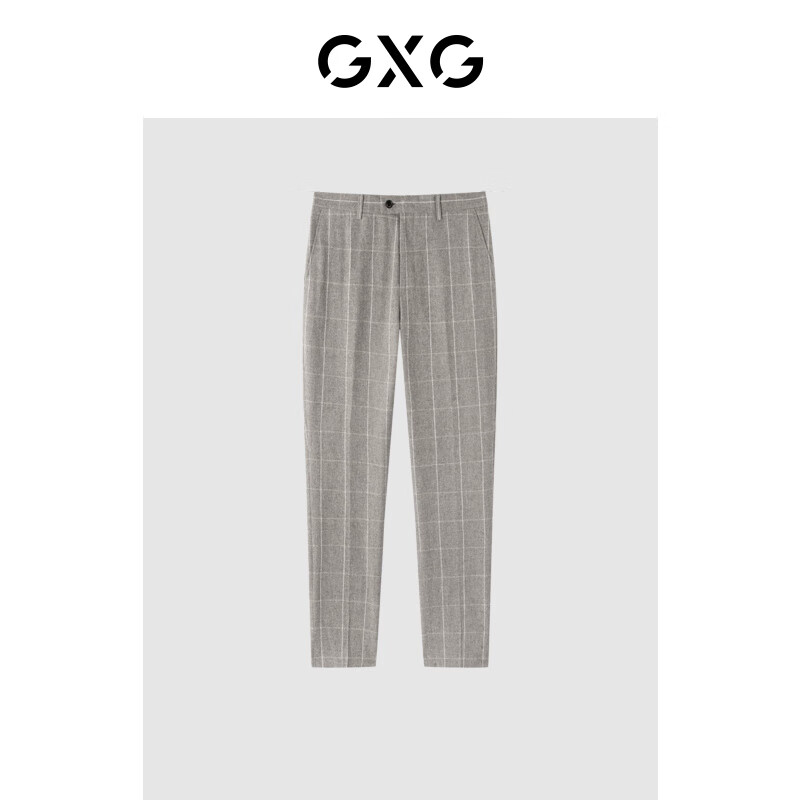 GXG奥莱 多色多款简约基础休闲裤男士合集 咖色格纹休闲裤GC114004I 175/L