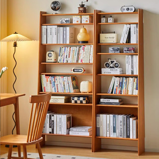 席豪实木书架落地书架窄书柜简易组合靠墙置物架书橱客厅梯形储物架 樱桃木色60cm