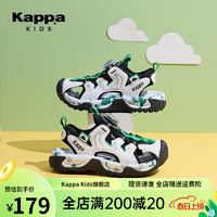Kappa 卡帕 Kids卡帕童鞋运动儿童凉鞋包头男童2024夏季新款镂空透气女童沙滩鞋子 白绿