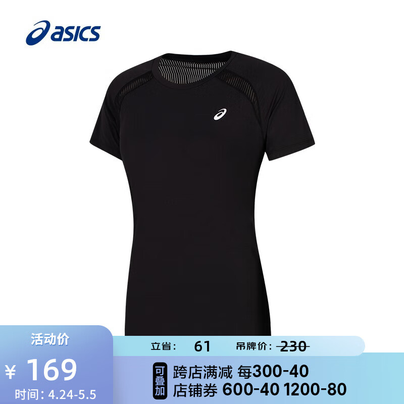 亚瑟士ASICS女子运动T恤舒适透气跑步运动短袖 2032C922-001 黑色 L