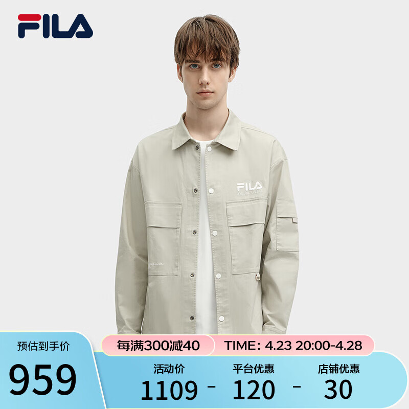 FILA 斐乐男士梭织外套2024春季时尚休闲宽松衬衫领上衣 奶啡色-DK 175/96A/L