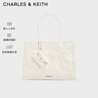 CHARLES&KEITH24夏大容量褶皱手提托特包腋下包女CK2-30782346 Cream奶白色 XL