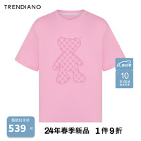 TRENDIANO Wewe联名系列小熊印花T恤2024年夏季纯棉时尚潮流 浅粉 M