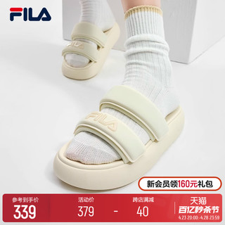 FILA 斐乐 女鞋运动拖鞋沙滩鞋2024夏季凉拖魔术贴休闲甜甜圈 精灵棕/麦麸黄色-BS 38