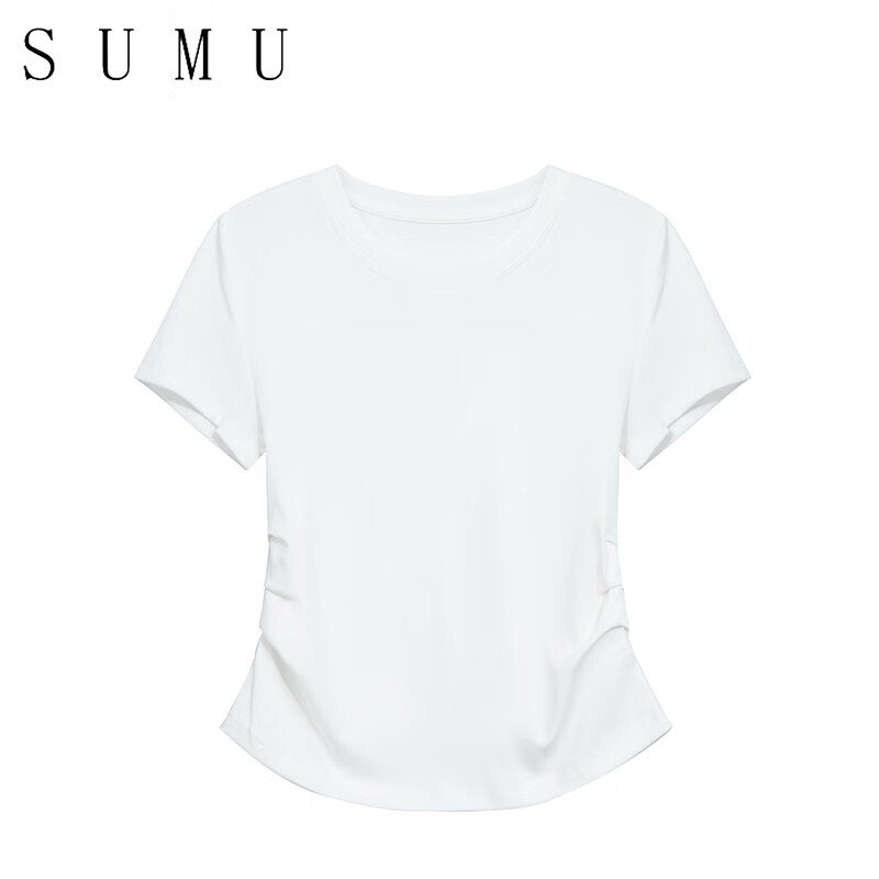 宿慕SUMU小雨女装T恤夏季2024时尚正肩百搭简约纯色短袖上衣19532 白色 S（90—105斤）