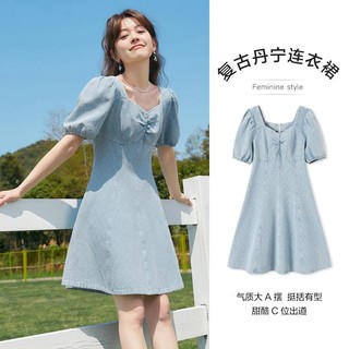 Semir 森马 裙子女夏季甜酷泡泡袖时尚牛仔裙潮流连衣裙女A字