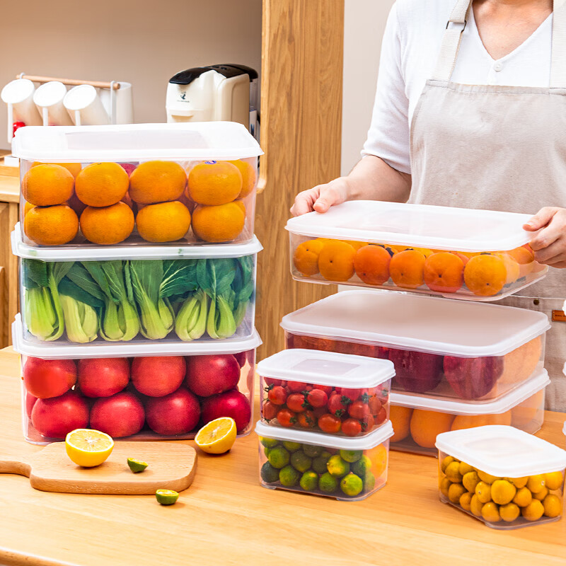 禧天龙保鲜盒食品级厨房冰箱收纳盒带盖塑料密封生鲜蔬菜水果盒冷藏冷冻 0.9L+1.8L+4.5L+7.3L全套组合装