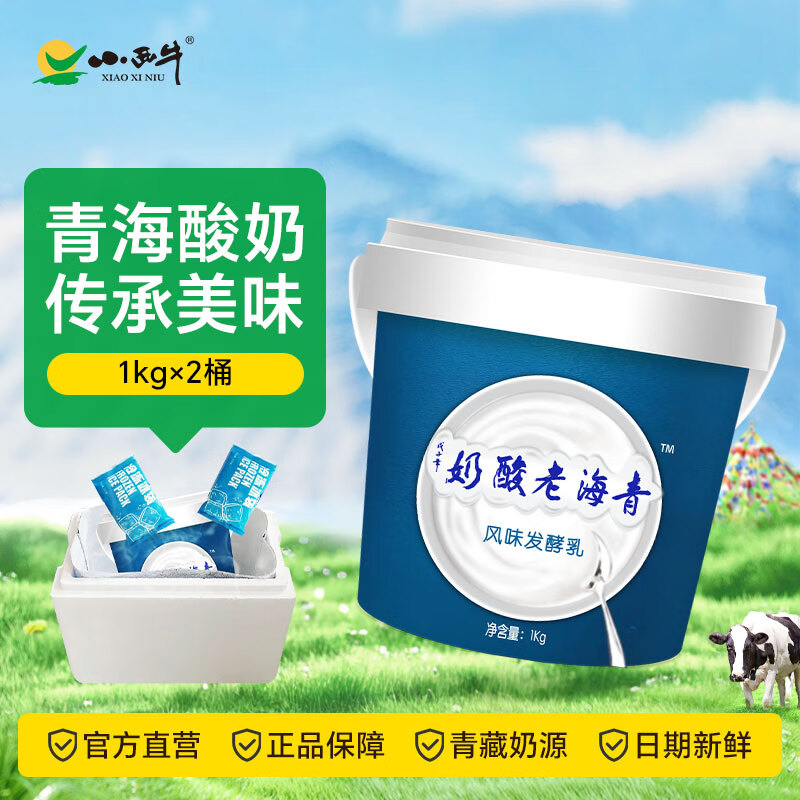 小西牛 青海老酸奶高原牧场酸奶4.0g乳蛋白1kg*2桶