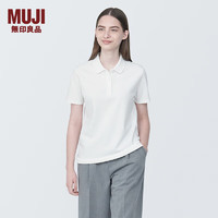 无印良品（MUJI）女式 水洗珠地网眼织 短袖POLO衫 女款 衬衫纯棉正肩 BB2PZA4S 白色 L (165/88A)