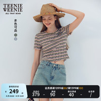 Teenie Weenie小熊2024年夏季撞色条纹短款短袖T恤复古时髦女 军绿色 165/M