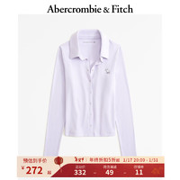 ABERCROMBIE & FITCH女装 24春美式polo翻领长袖小麋鹿时尚T恤 355545-1 浅紫色 XS (160/84A)