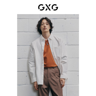 GXG 男装 白色简约休闲口袋绣花长袖衬衫百搭 2023年春季新品