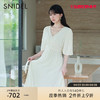 SNIDEL 2023春夏新品纯色V领泡泡短袖蝴蝶结收腰连衣裙SWFO232250